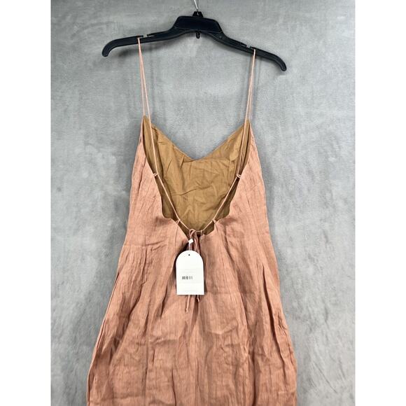 Rumer Mia Lace Dress Size Medium 100% Linen Open Back Maxi Dress in Maple - Picture 8 of 12